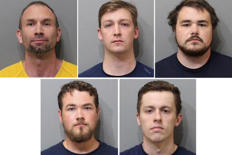 A northern Idaho jury on Thursday, July 20, 2023, found these five members of the white nationalist hate group Patriot Front guilty of misdemeanor charges of conspiracy to riot at a Pride event.