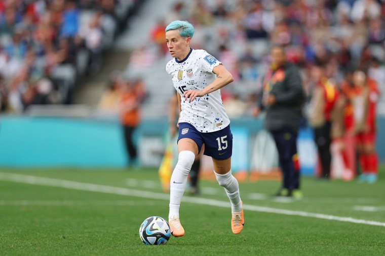 AUCKLAND, NEW ZEALAND - JULY 22: Megan Rapinoe of USA  controls the ball during the FIFA Women's World Cup Australia & New Zealand 2023 Group E match between USA and Vietnam at Eden Park on July 22, 2023 in Auckland, New Zealand.