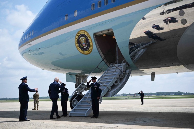 President Joe Biden boards Air Force One at Joint Base Andrews in Md.