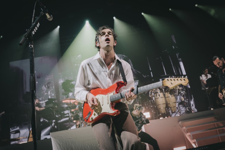 Matty Healy of The 1975 performs with the band in Paris