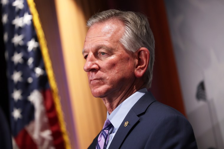 Sen. Tommy Tuberville speaks at a press conference at the Capitol