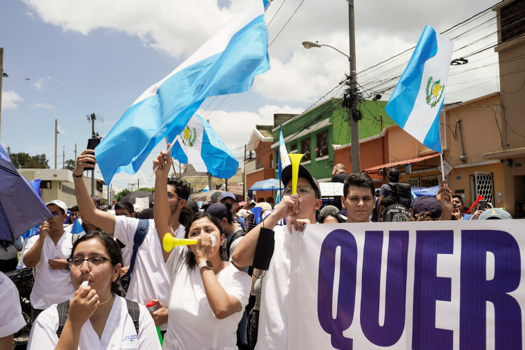 Protestors outside the Attorney General's Office in Guatemala City, Monday, July 24, 2023.