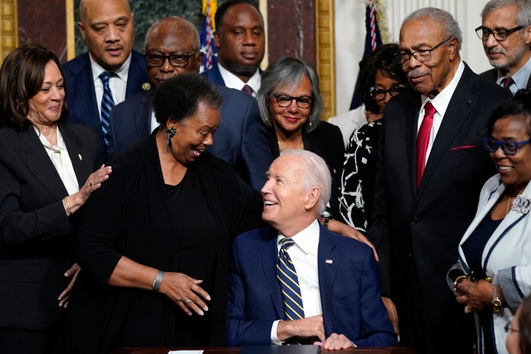 President Joe Biden signs a proclamation in Washington to establish the Emmett Till and Mamie Till-Mobley National Monument on July 25, 2023.