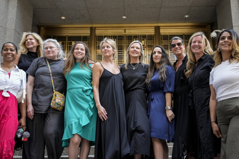 Image: Sexual assault victims after sentencing proceedings concluded for convicted sex offender Robert Hadden outside Federal Court on July 25, 2023, in New York.