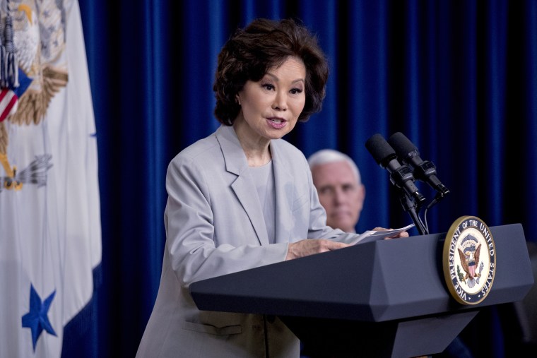 Elaine Chao speaks onstage at a podium