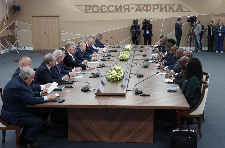 Vladimir Putin meeting Filipe Jacinto Nyusi in Saint Petersburg, Russia