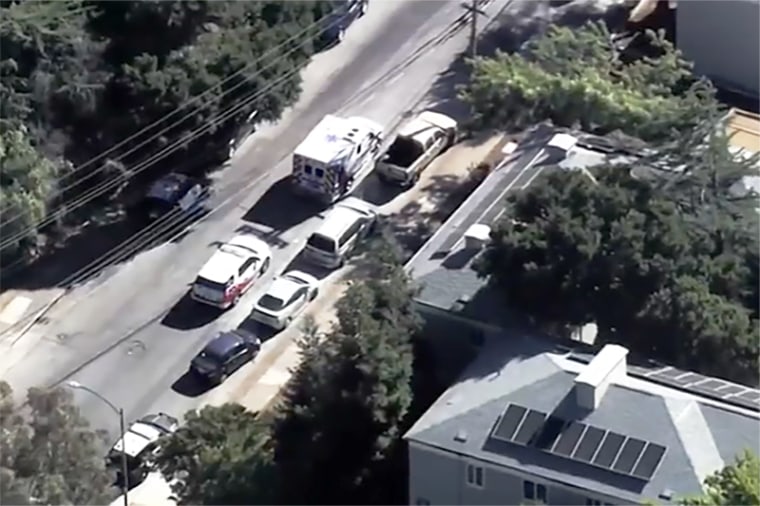 Emergency vehicles outside the scene of a murder in San Mateo, Calif., on July 27, 2023.