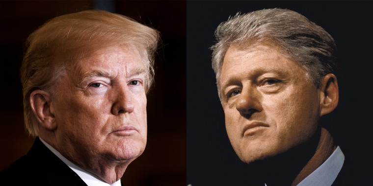 From left: Donald Trump in Washington in 2018, Bill Clinton in 1999