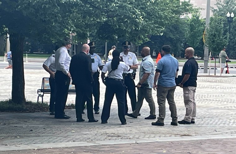 Images: Members of the U.S. Marshals are meeting with other members of law enforcement at the Prettyman federal courthouse ahead of an expected indictment against former President Donald Trump. Officials from U.S. Park Police and the Metropolitan Police Department were present. 