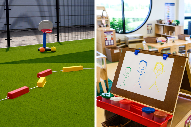 Play areas at LaPetite Academy, an on-site child care center for airport and airline employees at Pittsburgh International Airport, on July 25, 2023 in Moon Township, Pa.