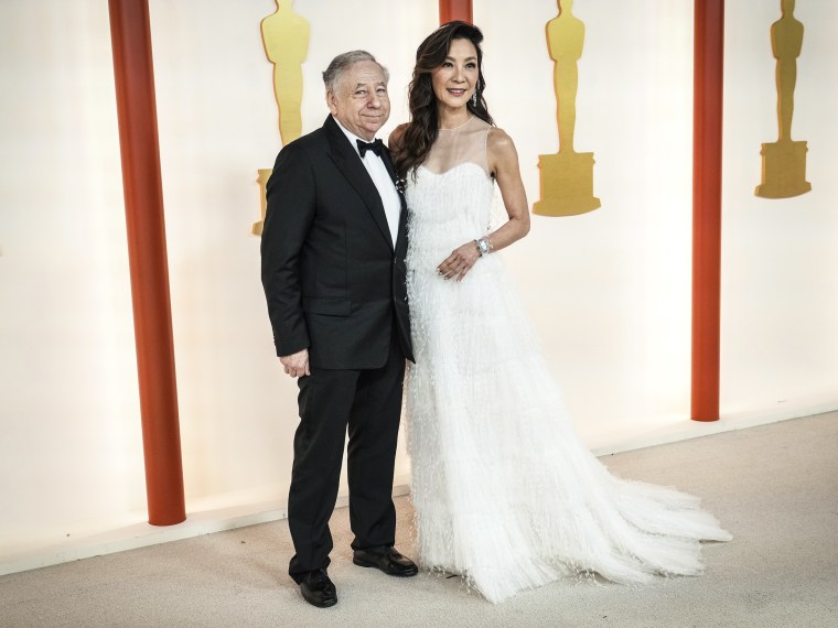 Jean Todt and Michelle Yeoh at the The 95th Academy Awards in Los Angeles on March 12, 2023. 