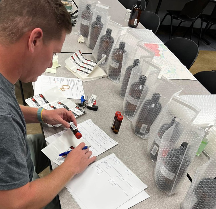 Samples being labeled to go to a lab on July 22