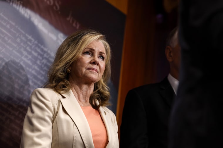 Sen. Marsha Blackburn, R-Tenn., at the Capitol on July 19, 2023.