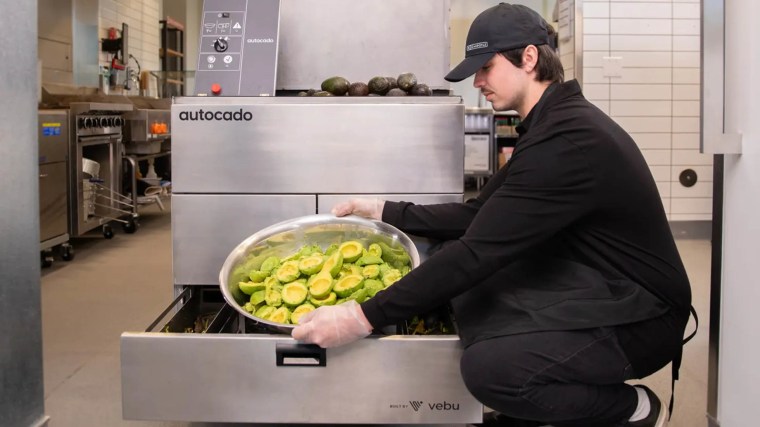 Avocados sliced, cored and peeled by the Autocado robot created by Chipotle and Vebu Labs.