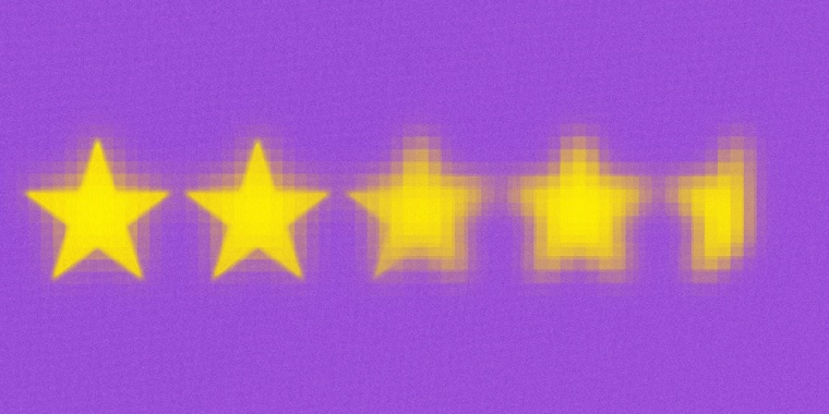 Four and a half stars, gradually pixelating from left to right.