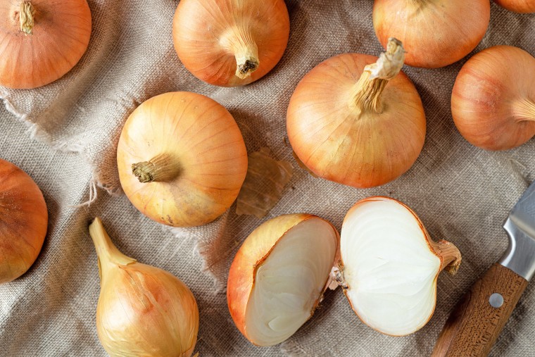 Onions on linen sackcloth