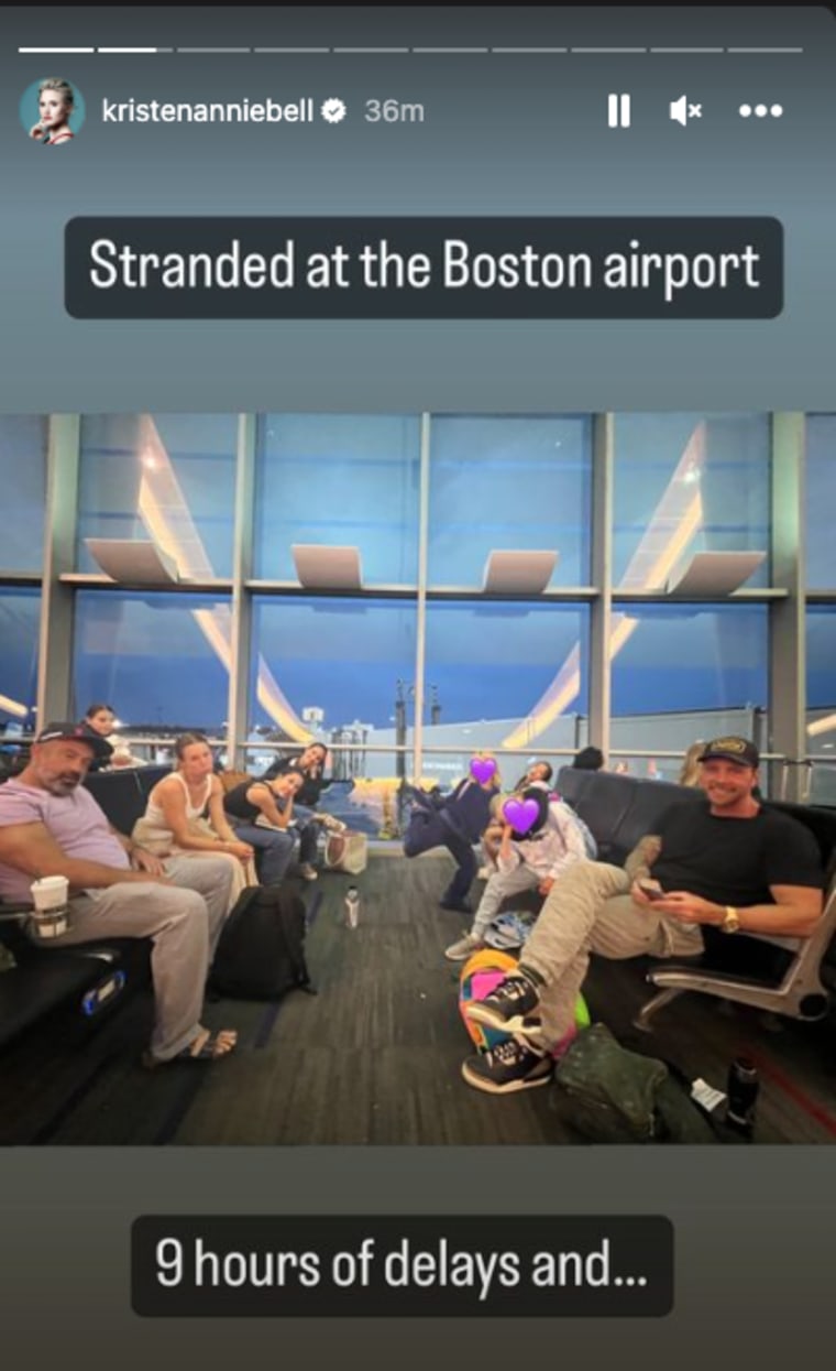 Kristen Bell and her family at the Boston airport.