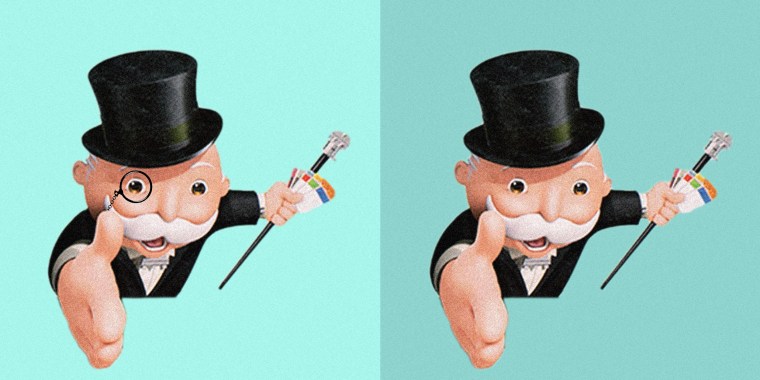 Two images of the man from the Monopoly game, one with a monocle and one without.
