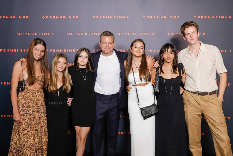 Matt Damon with daughters at "Oppenheimer" premiere in Paris