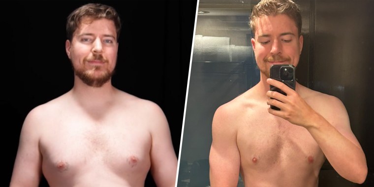 Side by side image of "Mr. Beast" weight loss images.