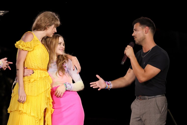Taylor Lautner joins Taylor Swift on stage at the Kansas City stop of her Eras Tour.