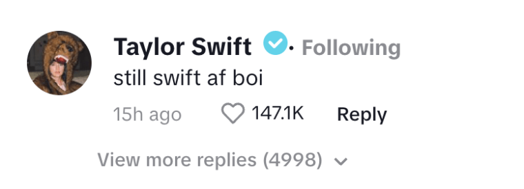 Taylor Swift's response to her viral run off stage.