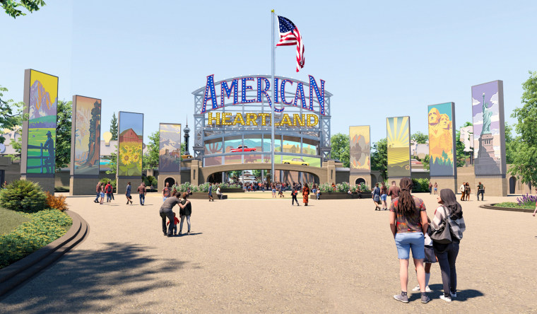 A rendering of the entrance to American Heartland Theme Park.
