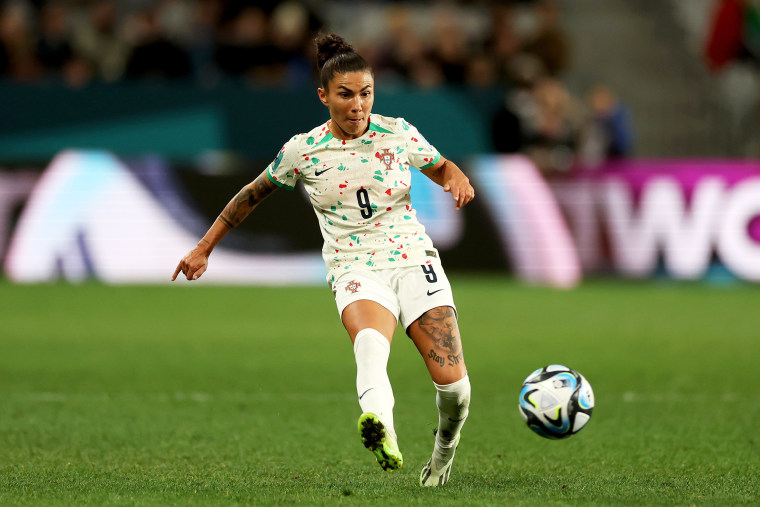 DUNEDIN, NEW ZEALAND - JULY 23: Ana Borges of Portugal runs with the ball during the FIFA Women's World Cup Australia & New Zealand 2023 Group E match between Netherlands and Portugal at Dunedin Stadium on July 23, 2023 in Dunedin, New Zealand.