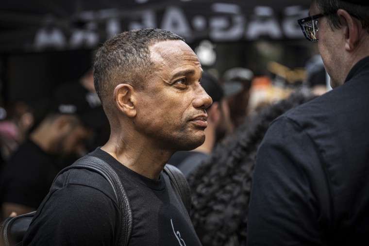 Actor Hill Harper and other celebrities joined actors at the "Rock The City" SAG-AFTRA Strike rally in Times Square in New York on July 25, 2023.