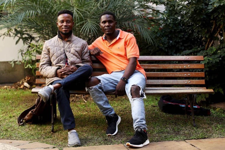 Nigerian refugees give an interview in Sao Paulo