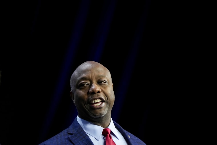 Sen. Tim Scott, R-S.C., in Des Moines, Iowa, on July 14, 2023.