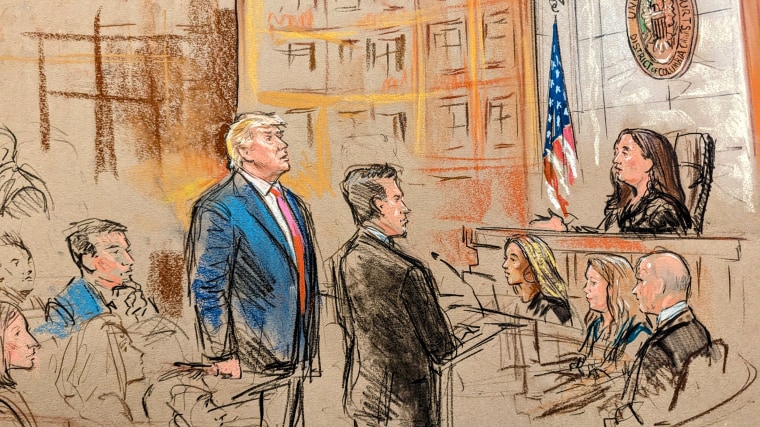 Former U.S. President Donald Trump is arraigned at the E. Barrett Prettyman United States Courthouse on Aug. 3, 2023.
