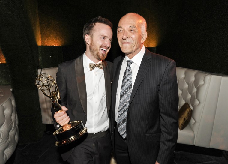 "Breaking Bad" Actors Aaron Paul and Mark Margolis  at the AMC Emmy After Party, in Los Angeles on Sept. 23, 2012.  