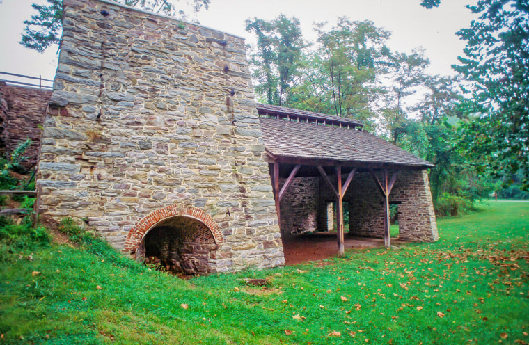 The remnants of an iron forge called Catoctin Furnace in Maryland.