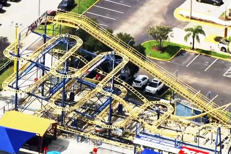 An aerial view of the Galaxy Spin roller coaster ride at Fun Spot in Kissimmee, Fla., 