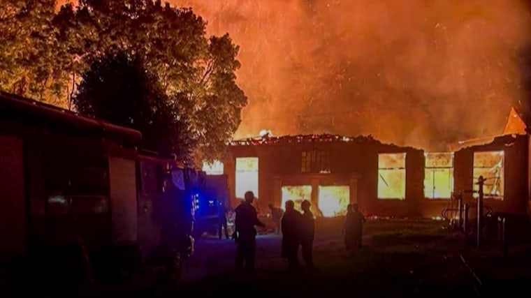 A Russian “guided air bomb” hit a blood transfusion center in northeast Ukraine Saturday night, killing two people and injuring four, Ukrainian officials said. 