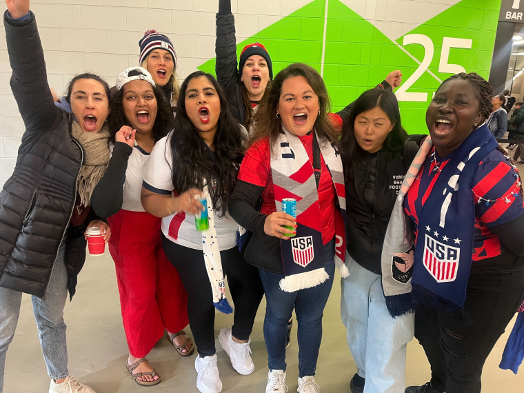 Team USA fans before Women's World Cup game at Melbourne's Rectangular Stadium.