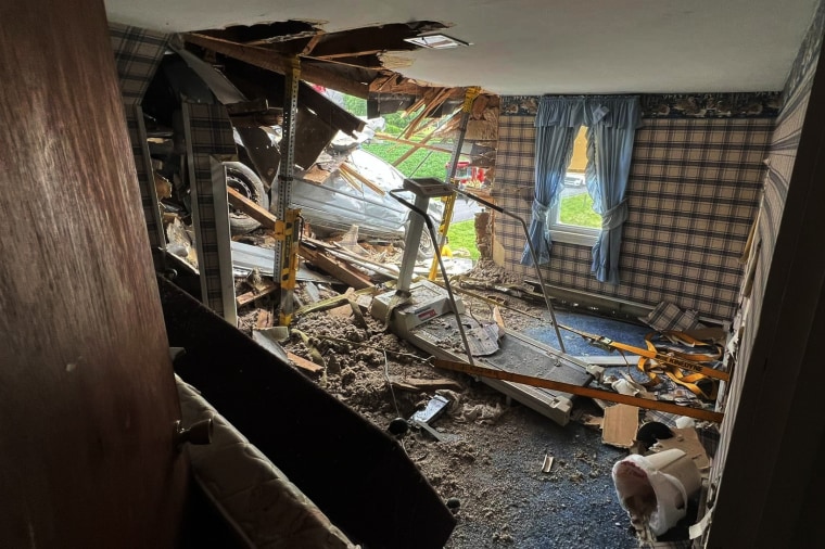 A car crashed into the second floor of a house in Decatur Township, Pa.