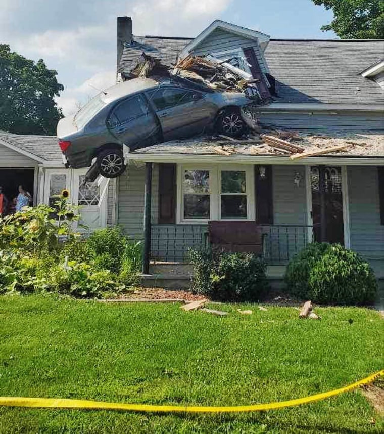 A car crashed into the second floor of a house in Decatur Township, Pa.
