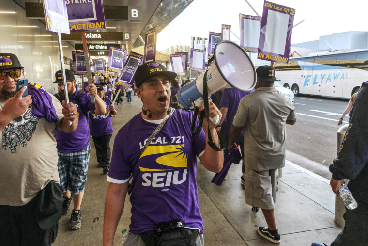 City employees march at Los Angeles airport