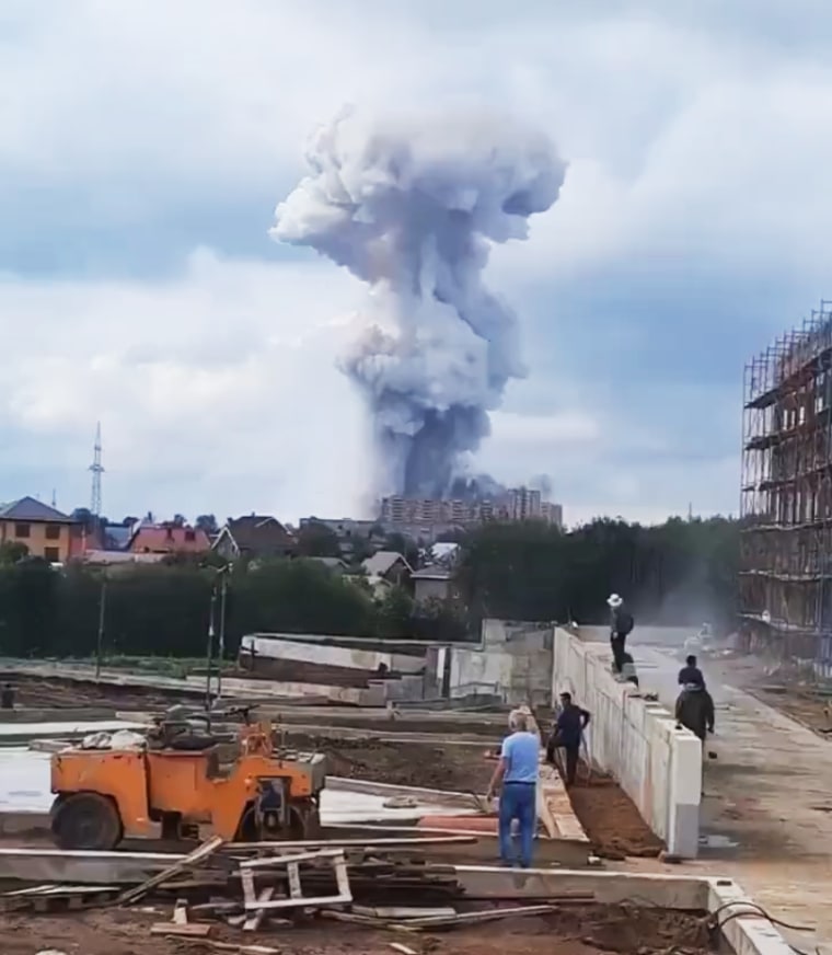 Smoke fills the air after an explosion at a facility in Sergiyev Posad outside Moscow on Wednesday. 