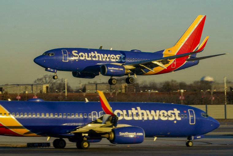 Southwest Airlines planes at Midway International Airport in Chicago on Feb. 12, 2023.