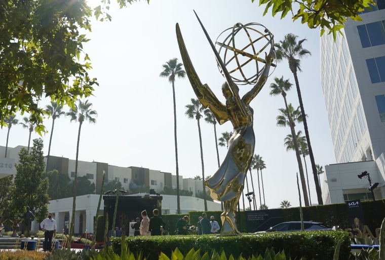 An Emmy statue stands during Press Preview Day for the Primetime Emmy Awards