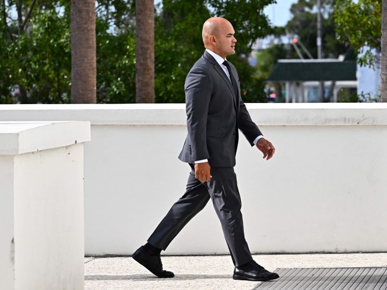 Waltine Nauta, personal aide to former President Donald Trump, arrives at the Alto Lee Adams Sr. U.S. Courthouse in Fort Pierce, Fla., on Aug. 10, 2023.