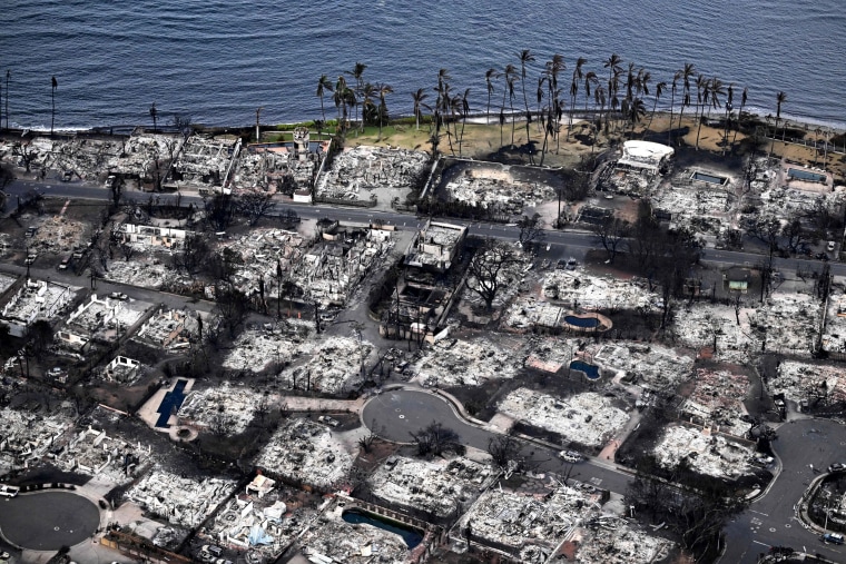 Image: Destroyed homes along the coast of Lahaina  on Thursday.