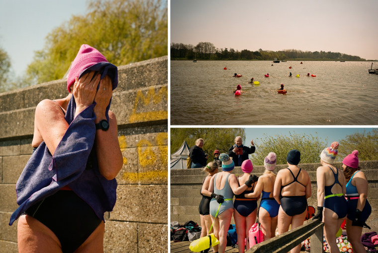 The Blue Tits get into the River Deben for a swim in Woodbridge, Suffolk on April 19, 2023. 