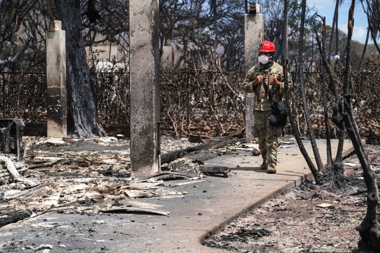 Search and Rescue Soldiers and Airmen attached to Hawaii National Guard CERF-P unit assisted Maui County and State officials in the search and recovery efforts of Lahaina, Aug. 10, 2023.