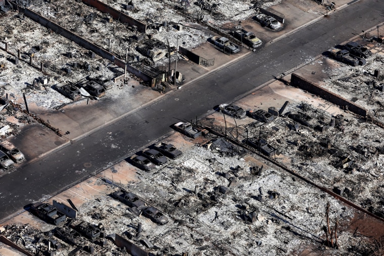 Burned cars and destroyed homes in Lahaina, Hawaii, on Aug. 11, 2023.