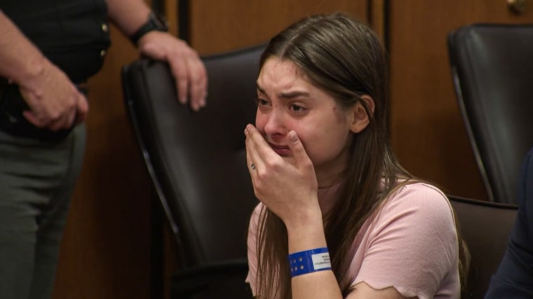 Mackenzie Shirilla cries as she's found guilty of murder in the death of her boyfriend in Cleveland on Aug. 14, 2023.