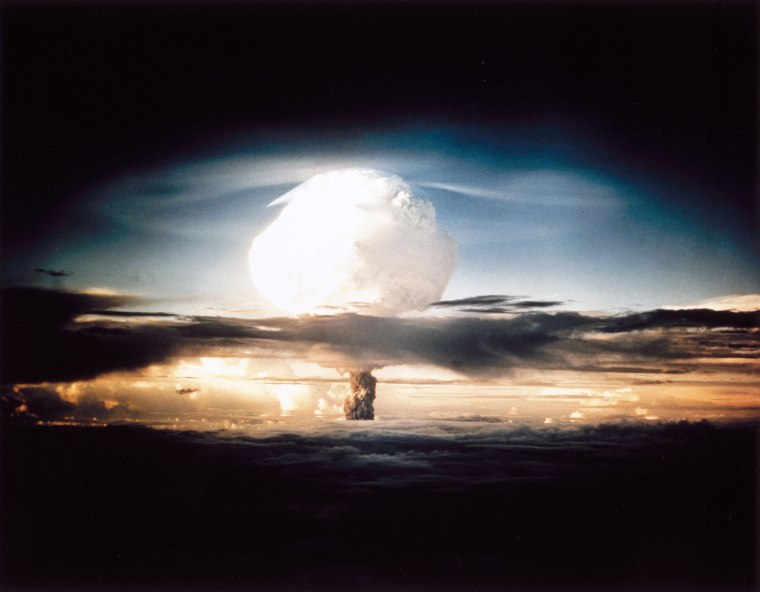 Mushroom cloud from the first test of a hydrogen bomb, 1952.